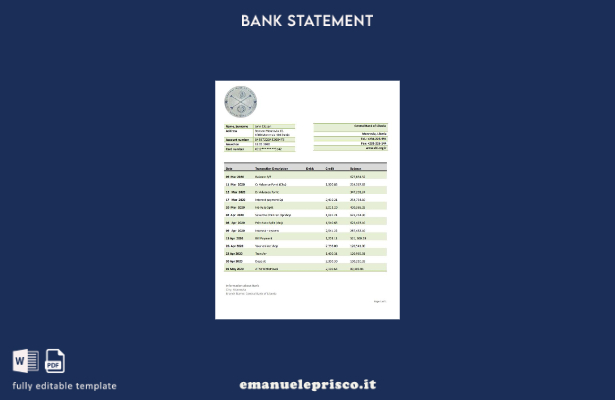 stile verificato Liberia, modello word di estratto conto della Banca centrale de